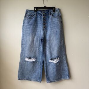 Poison Mushroom Wide Leg High Rise Waisted Jeans Distressed Ripped Streetwear 30